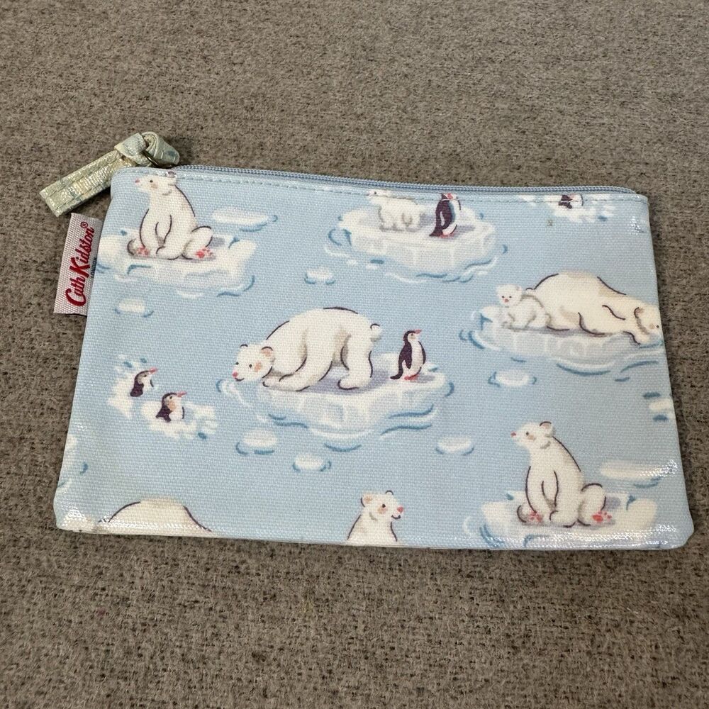 Cath Kidson Cosmetic Makeup Bag 7X4.5 Blue Polar Bear Print Limited Edition